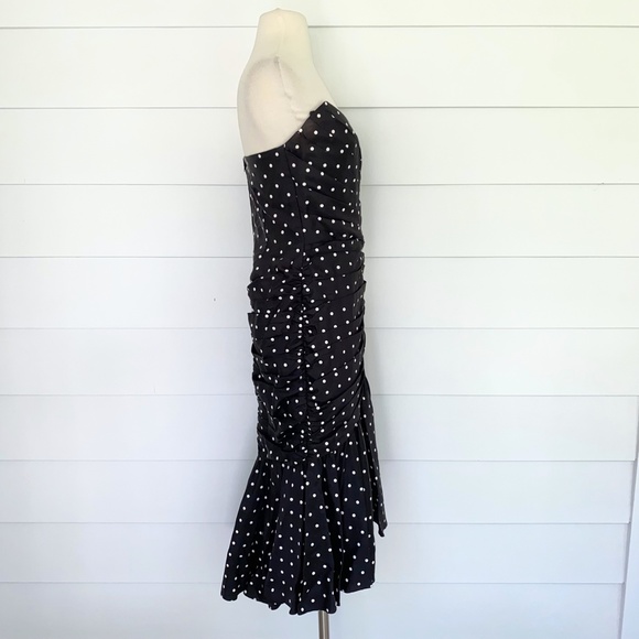 Vintage Tadashi Polka Dot Strapless Rosette Black Dress 8 - Picture 5 of 14